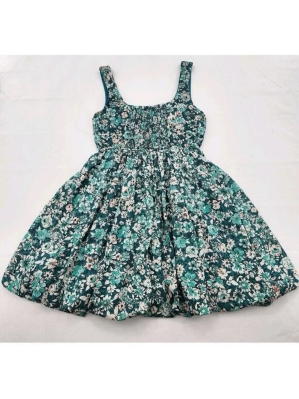 Band of the Free Green Floral Fit & Flare Smocked Dress Medium